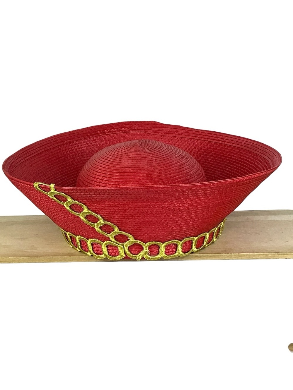 Church Hat Arlington Hat Co Gold Braid Trim Synthetic Straw Adult Red Gold